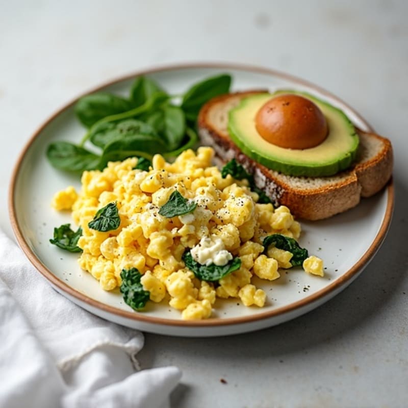 Egg White and Turkey Spinach Scramble with Cottage Cheese
