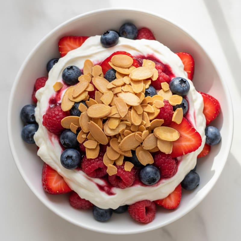 Greek Yogurt Protein Parfait with Mixed Berries and Almonds