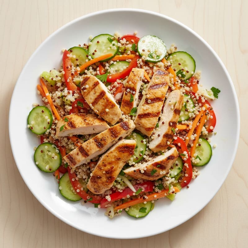 Grilled Chicken and Quinoa Salad with Crunchy Vegetables