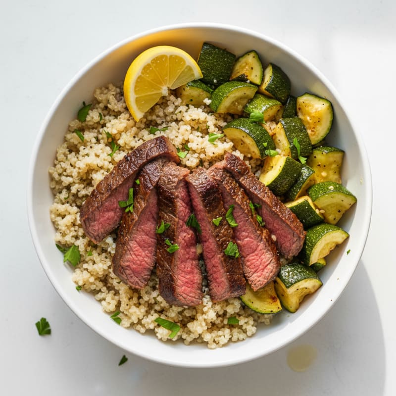Seared Steak with Roasted Vegetables and Quinoa
