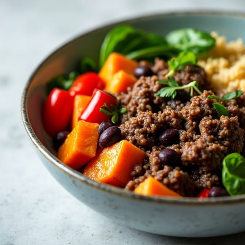 Savory Ground Beef and Roasted Sweet Potato Bowl