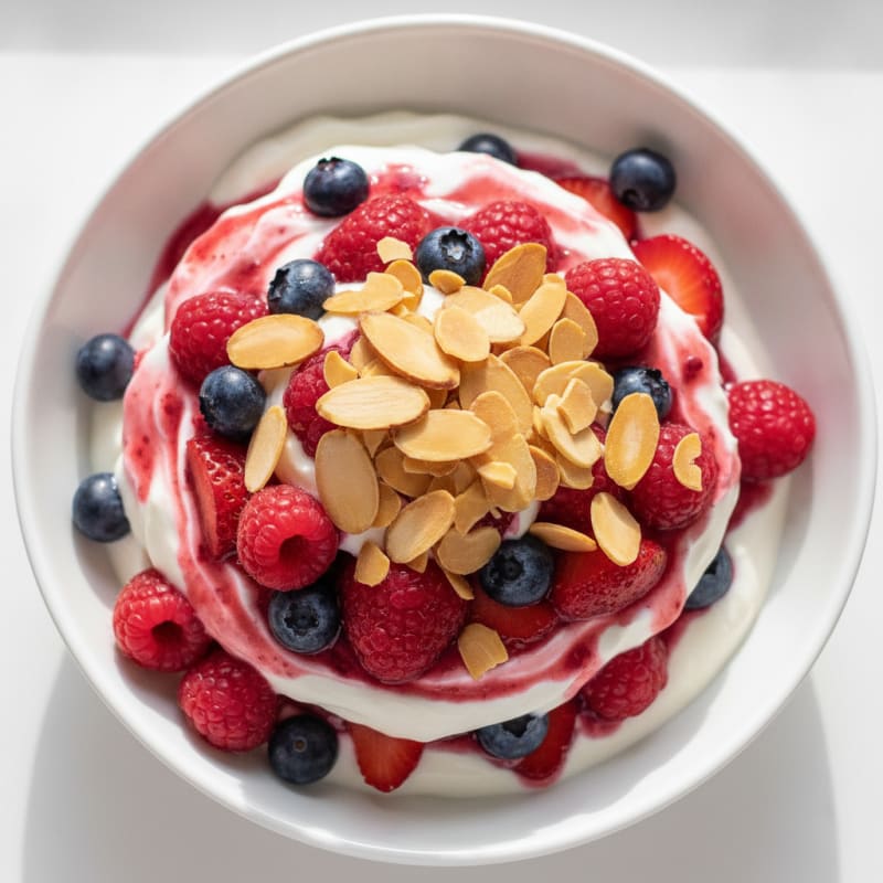 Creamy Greek Yogurt Protein Parfait with Mixed Berries and Almonds