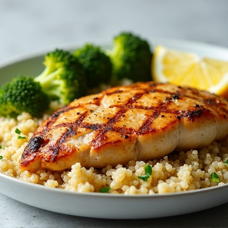 Grilled Chicken Breast with Quinoa and Roasted Broccoli