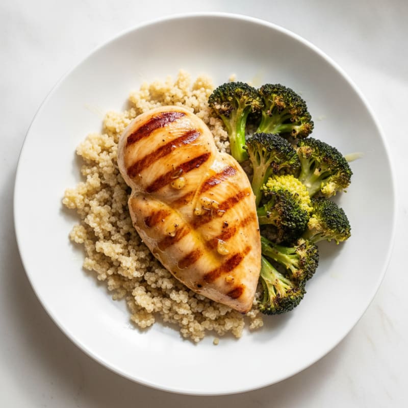 Grilled Chicken Breast with Quinoa and Roasted Broccoli