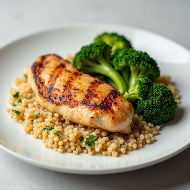 Grilled Chicken Breast with Quinoa and Roasted Broccoli