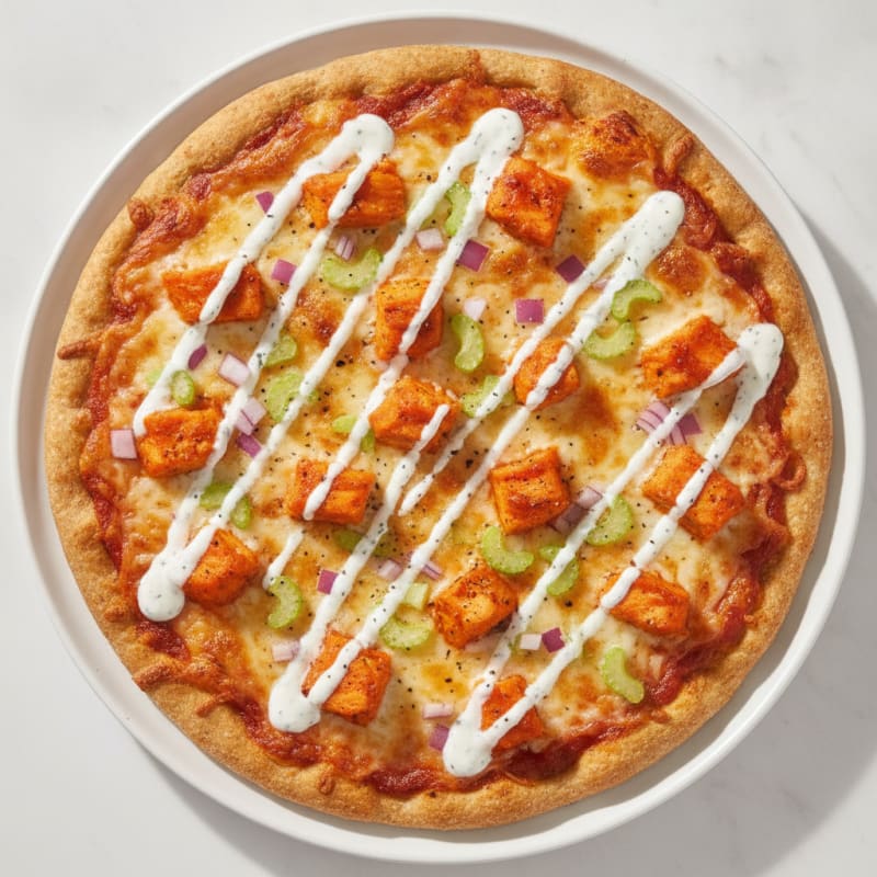 Buffalo Chicken Pizza with Ranch Drizzle