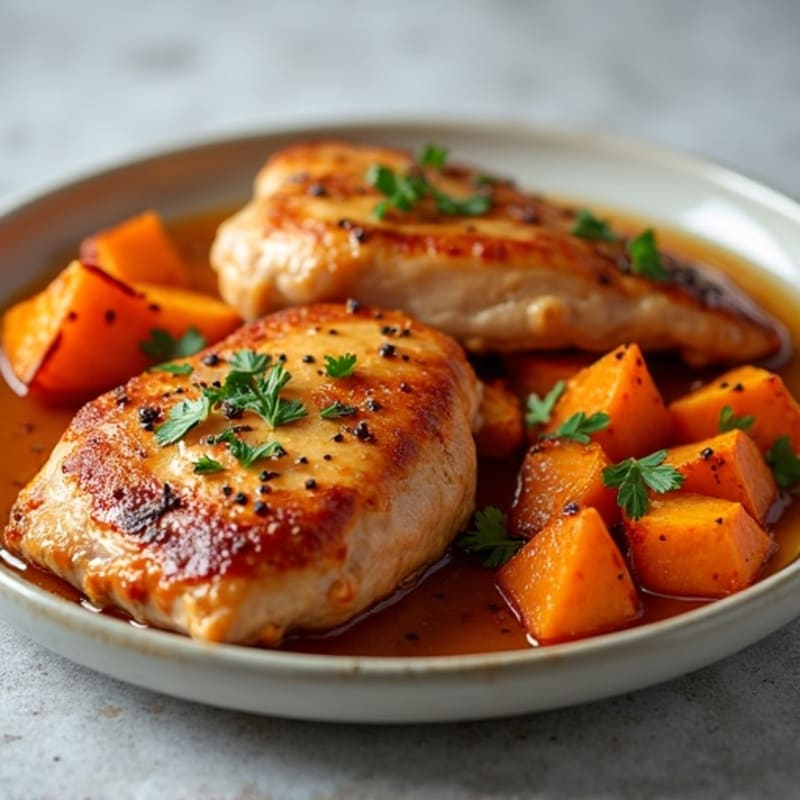 Brown Sugar Glazed Chicken with Roasted Sweet Potatoes