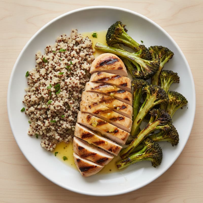 Grilled Chicken Breast with Quinoa and Roasted Broccoli