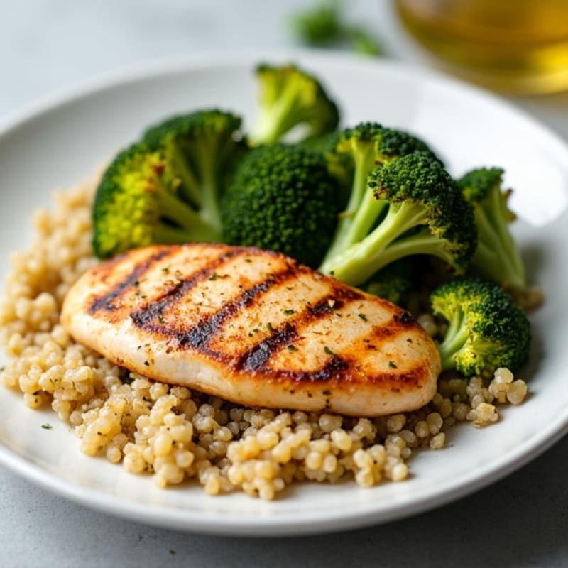 Grilled Chicken Breast with Roasted Broccoli and Quinoa