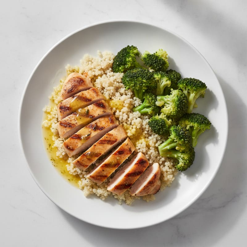 Grilled Chicken Breast with Quinoa and Steamed Broccoli