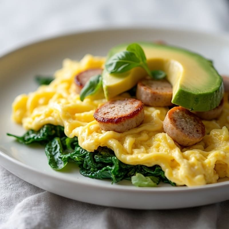 Scrambled Egg Whites with Turkey Sausage and Spinach