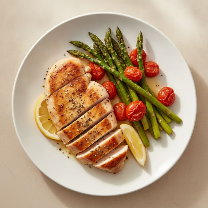 Pan-Seared Chicken Chop with Roasted Asparagus