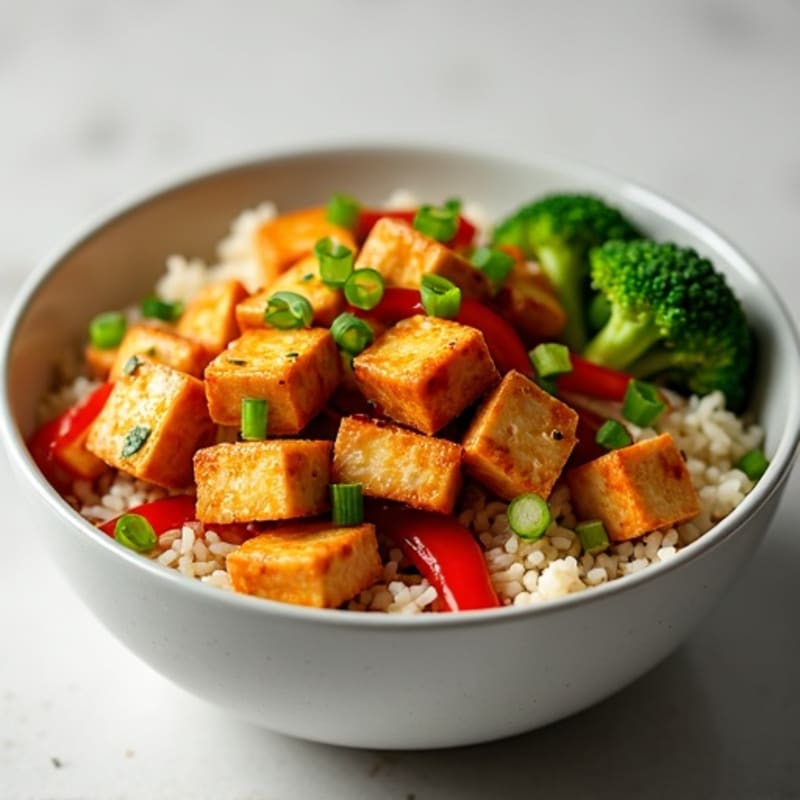 Ginger-Garlic Jasmine Rice Bowl with Crispy Tofu