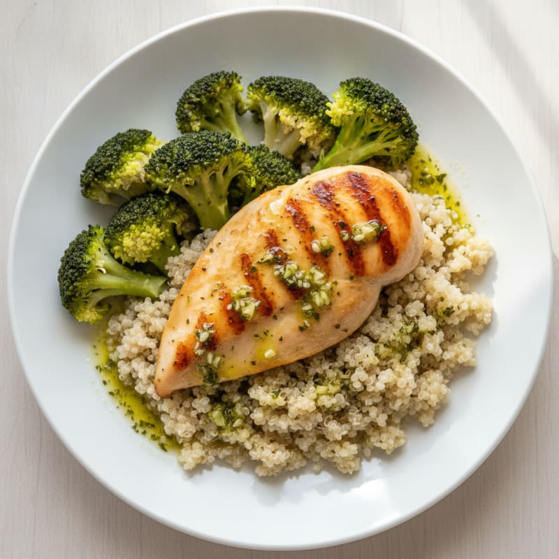 Grilled Chicken Breast with Quinoa and Steamed Broccoli
