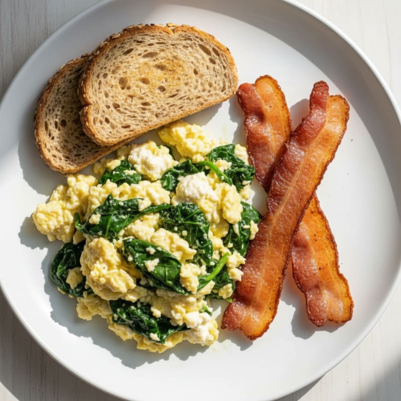 Cottage Cheese Scramble with Spinach and Turkey Bacon