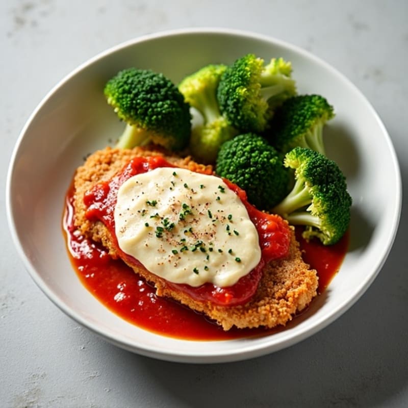 Healthy Crispy Chicken Parmesan with Roasted Broccoli
