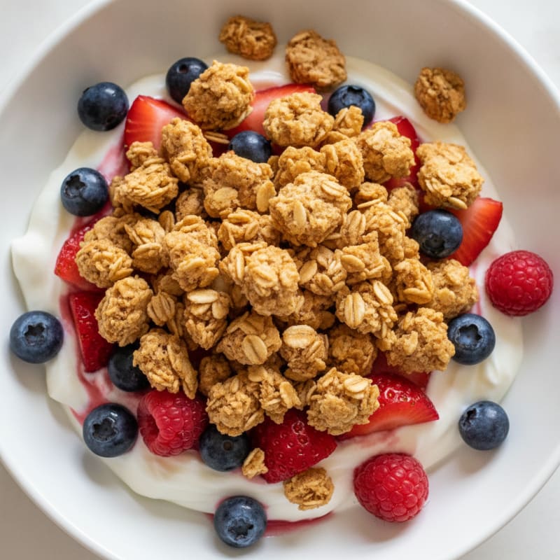 Greek Yogurt Parfait with Mixed Berries and Crunchy Almond Granola
