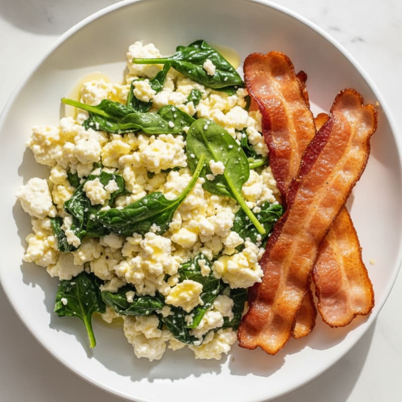Cottage Cheese Scramble with Spinach and Turkey Bacon
