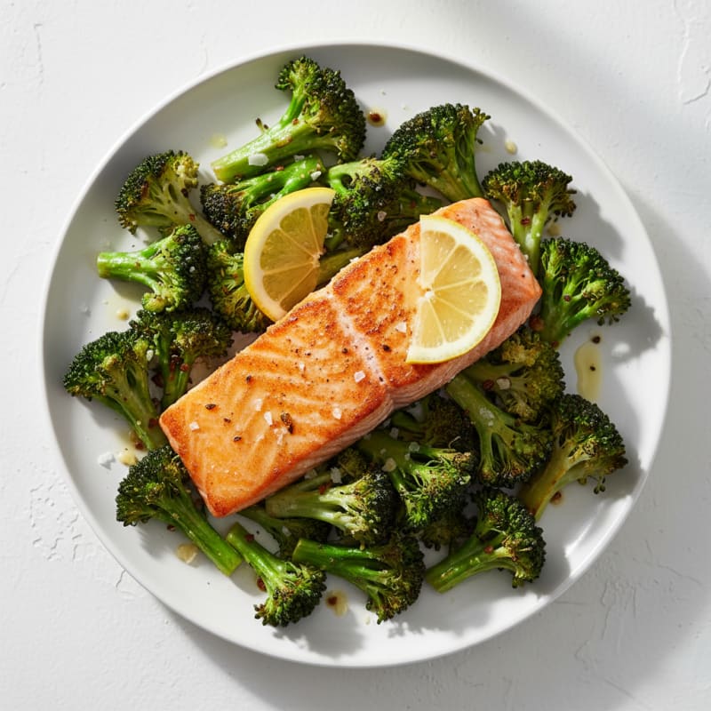 Seared Salmon Fillet with Roasted Broccoli and Lemon