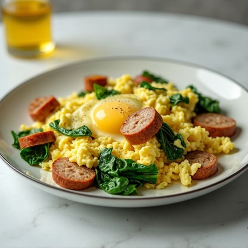 Egg White and Spinach Scramble with Turkey Sausage
