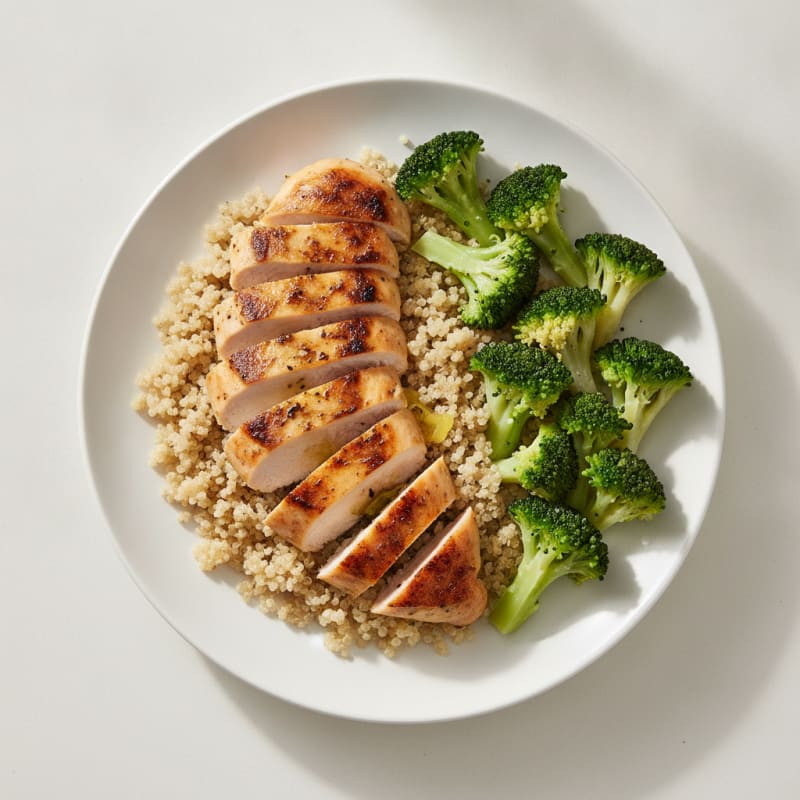 Grilled Chicken Breast with Quinoa and Steamed Broccoli