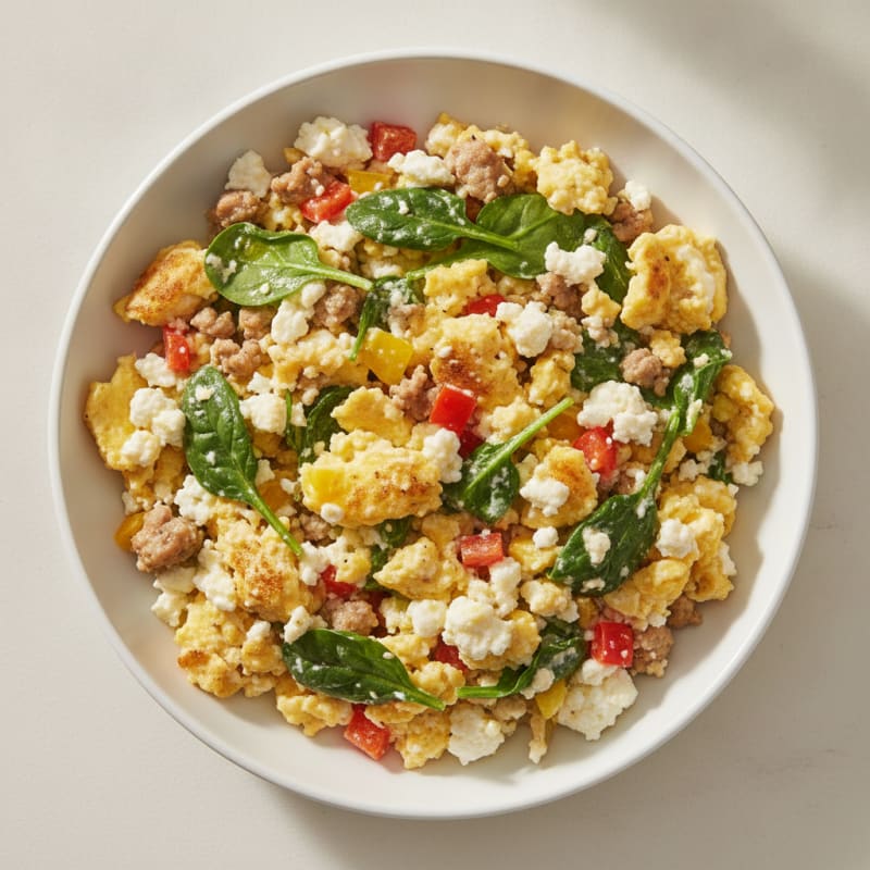 Cottage Cheese Egg Scramble with Spinach and Turkey
