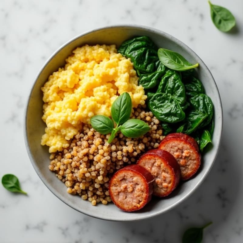 Scrambled Egg White and Chicken Sausage Bowl with Spinach