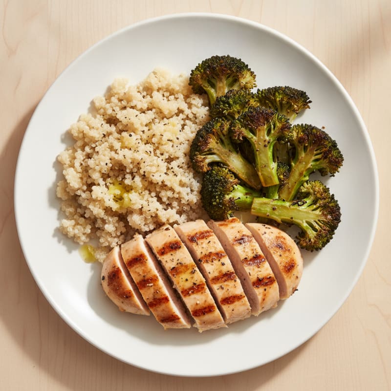 Grilled Chicken Breast with Quinoa and Roasted Broccoli