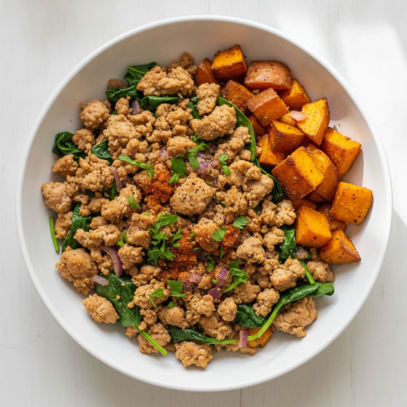 Ground Turkey and Roasted Sweet Potato Bowl