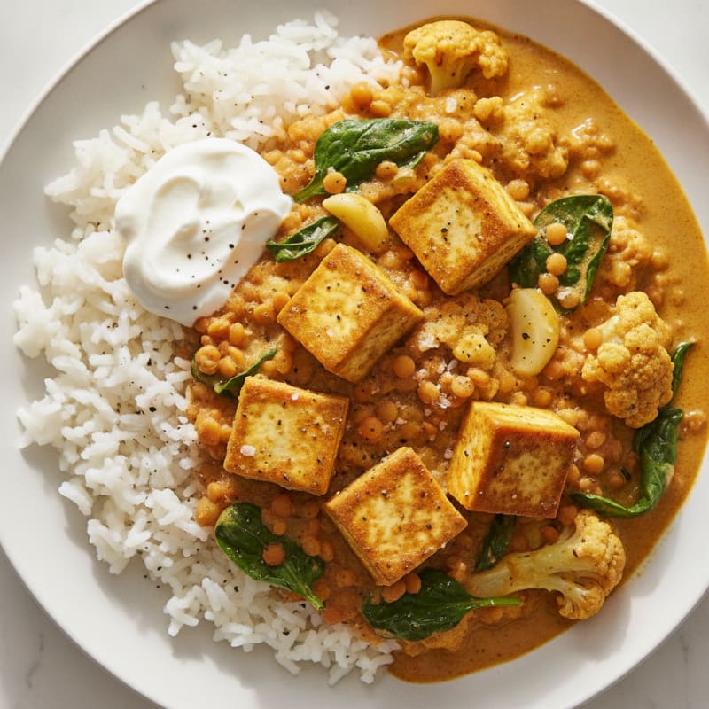 High Protein Lentil and Tofu Vegetable Curry