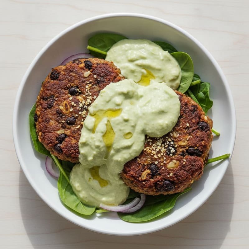 Black Bean Burgers with Avocado Crema