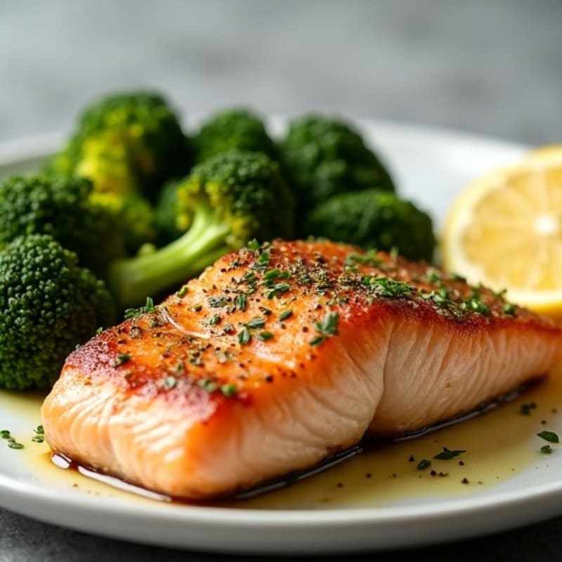 Herb-Crusted Pan Seared Salmon with Roasted Broccoli