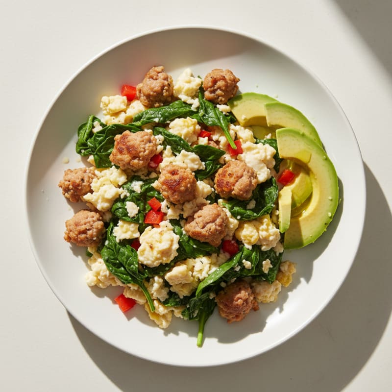 Egg White Scramble with Turkey Sausage and Spinach