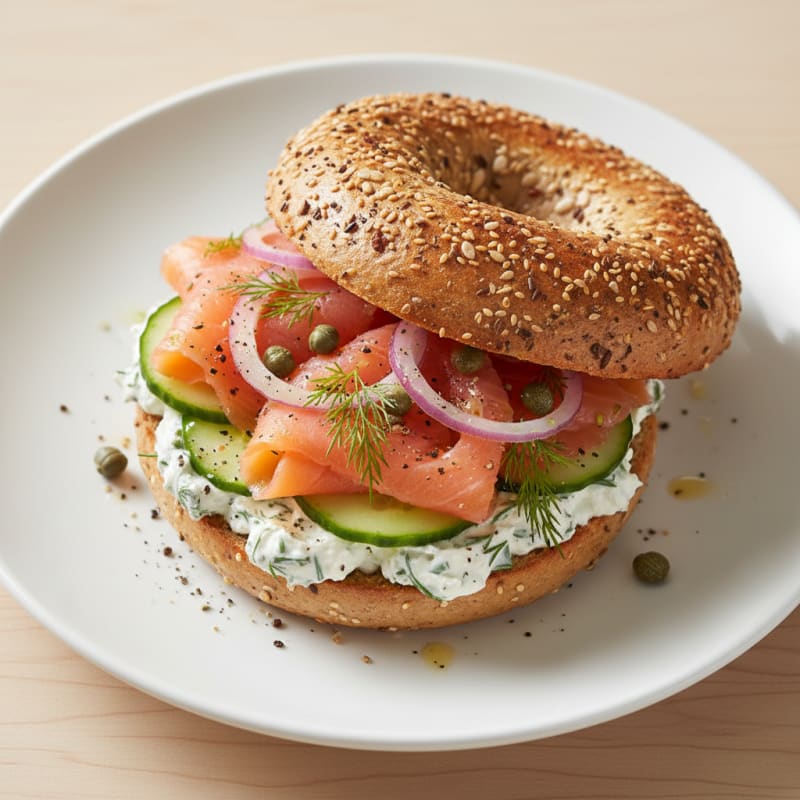 Smoked Salmon Everything Bagel Sandwich