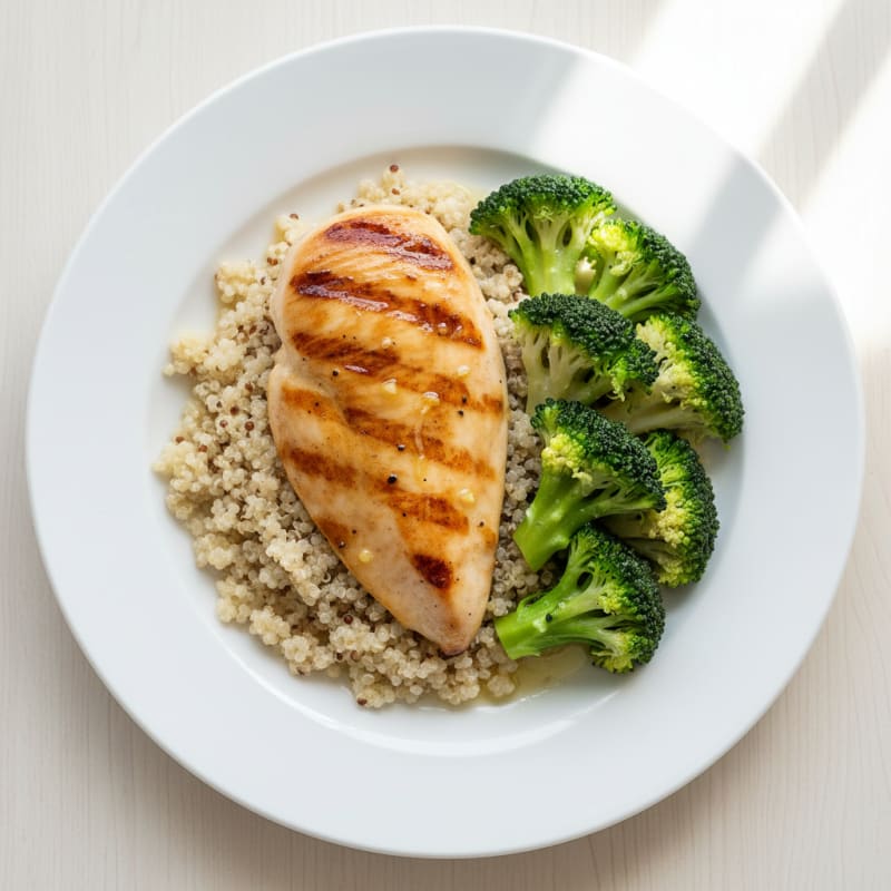 Grilled Chicken Breast with Quinoa and Steamed Broccoli