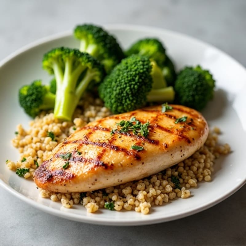 Grilled Chicken Breast with Roasted Broccoli and Quinoa