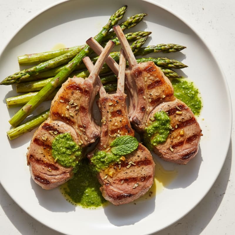 Grilled Herb Lamb Chops with Mint Sauce