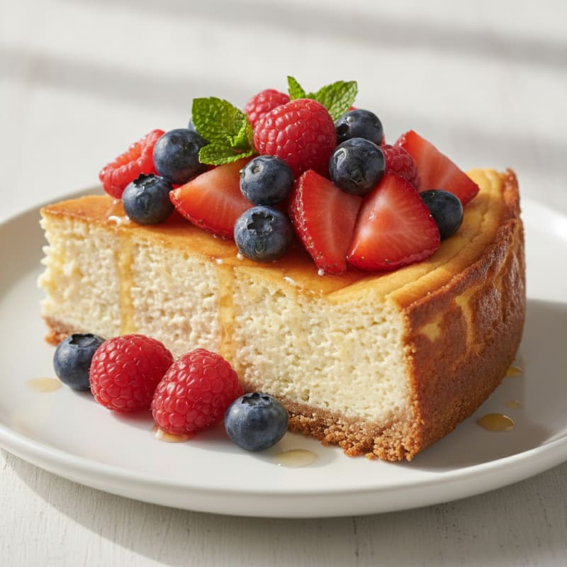 Greek Yogurt Protein Cheesecake with Mixed Berries
