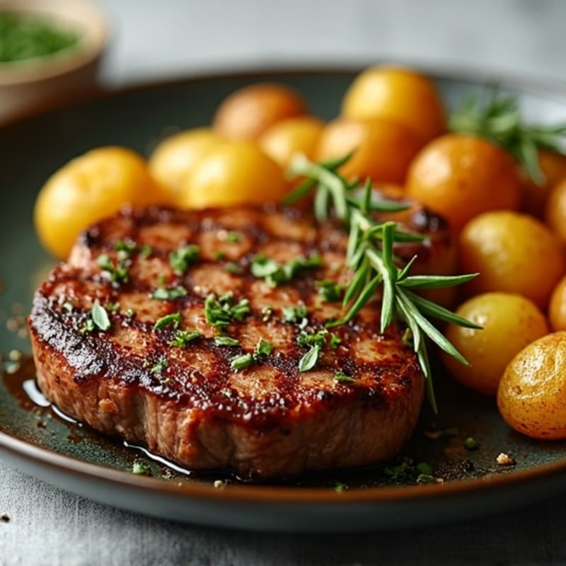 Garlic Herb Pan-Seared Steak with Crispy Roasted Potatoes