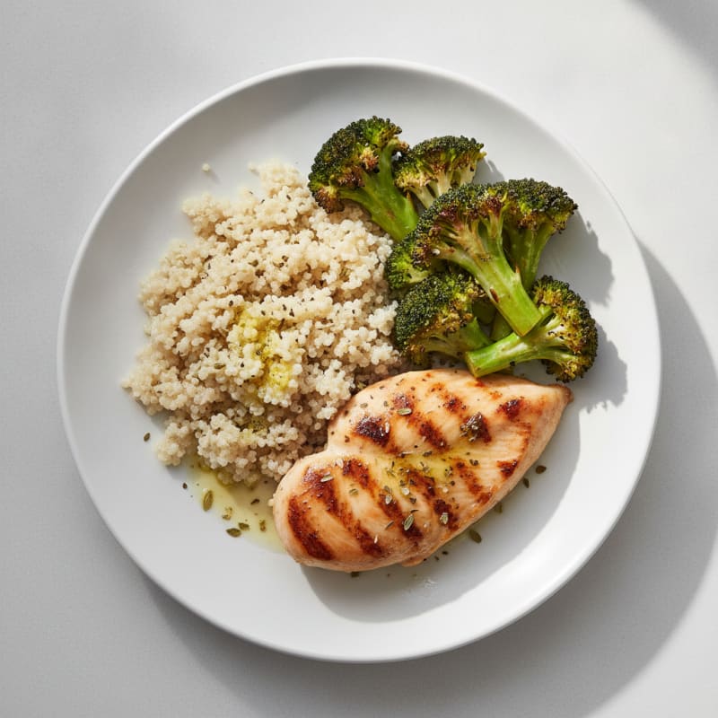 Grilled Chicken Breast with Quinoa and Roasted Broccoli