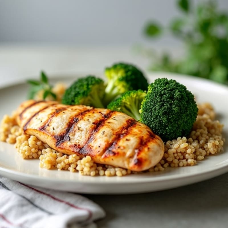 Grilled Chicken Breast with Roasted Broccoli and Quinoa