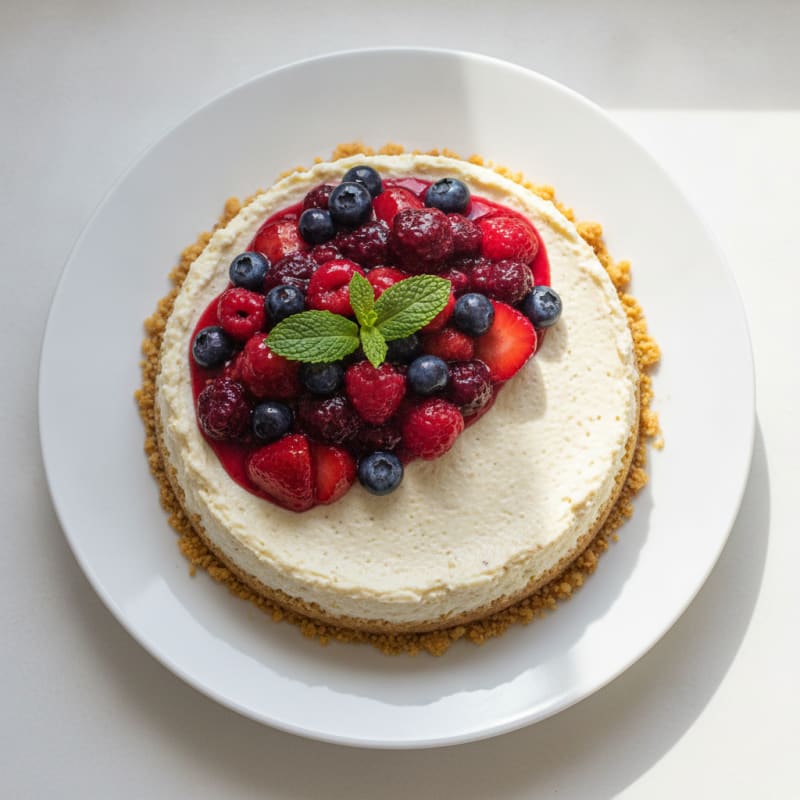 Greek Yogurt Protein Cheesecake with Mixed Berries