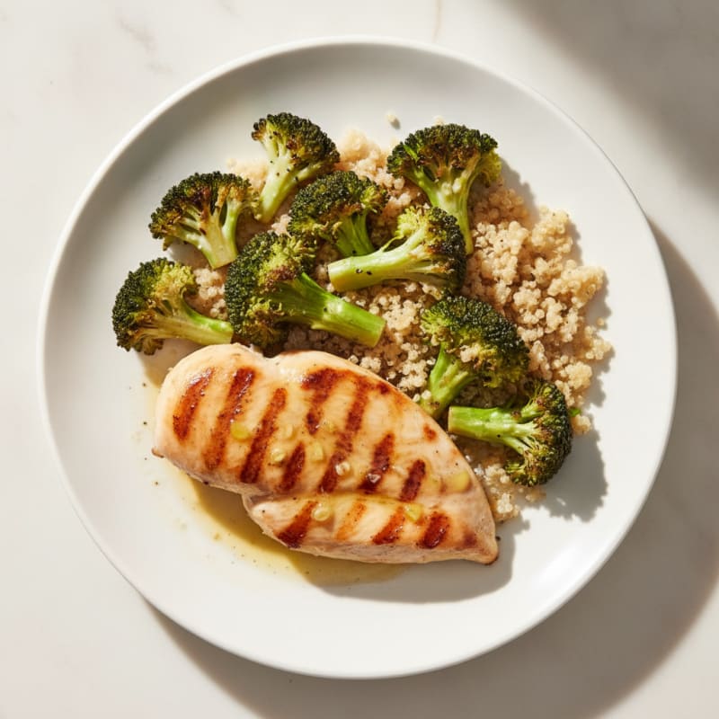 Grilled Chicken Breast with Roasted Broccoli and Quinoa
