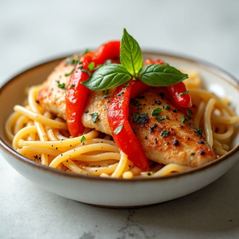 Garlic-Roasted Red Pepper Chicken with Angel Hair Pasta