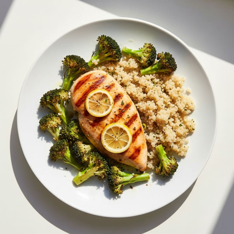 Grilled Chicken Breast with Roasted Broccoli and Quinoa