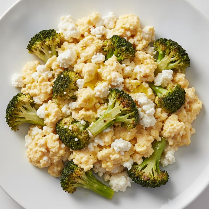 Scrambled Eggs with Cottage Cheese and Sautéed Broccoli