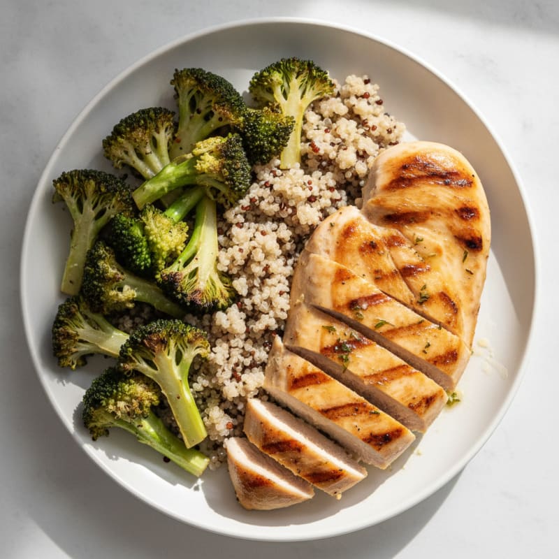 Grilled Chicken Breast with Roasted Broccoli and Quinoa