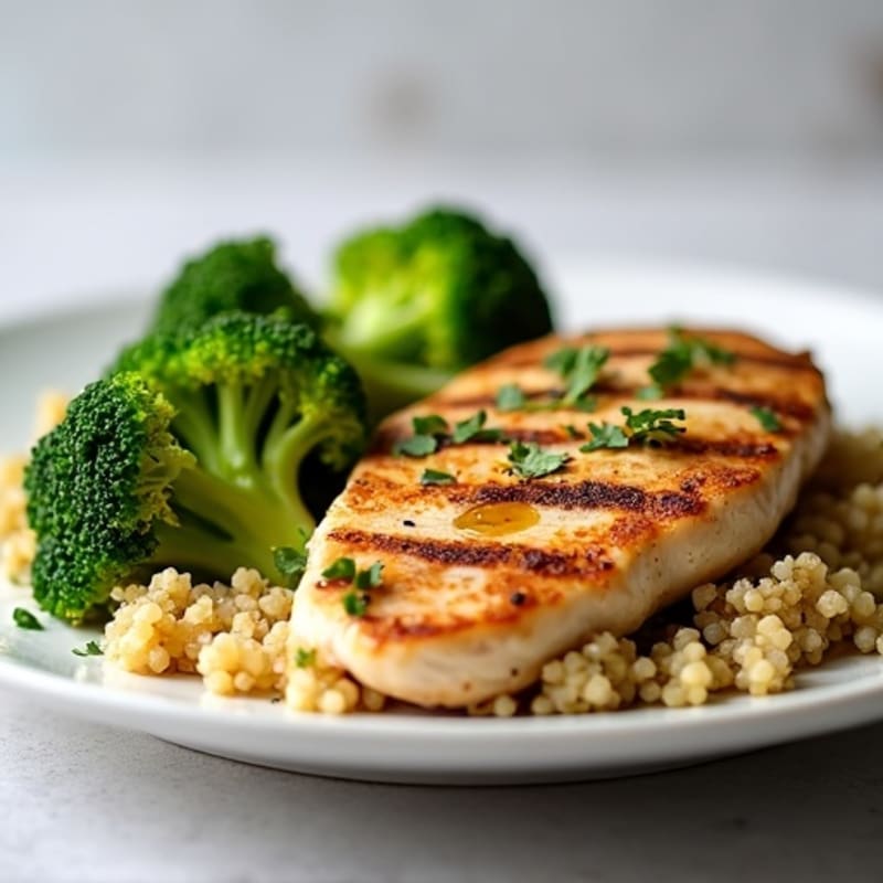Grilled Chicken Breast with Quinoa and Roasted Broccoli