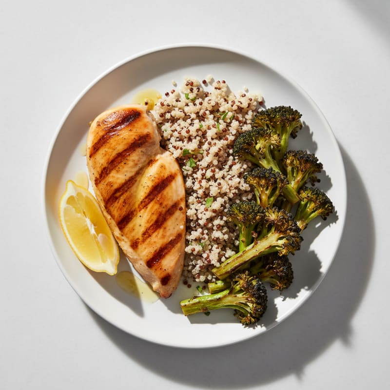 Grilled Chicken Breast with Quinoa and Roasted Broccoli