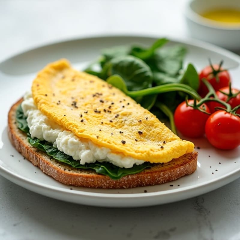 Egg White Spinach Omelette with Cottage Cheese and Cherry Tomatoes